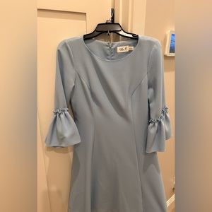 Blue business dress with ruffle sleeves. Size 6